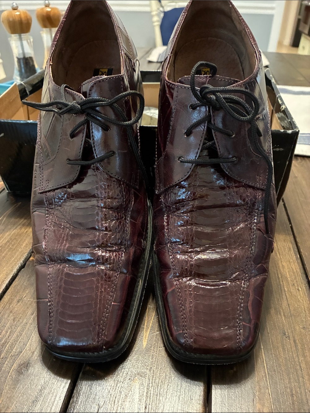 Stacy Adams Burgundy Croc-Embossed Leather Lace-Up Oxfords